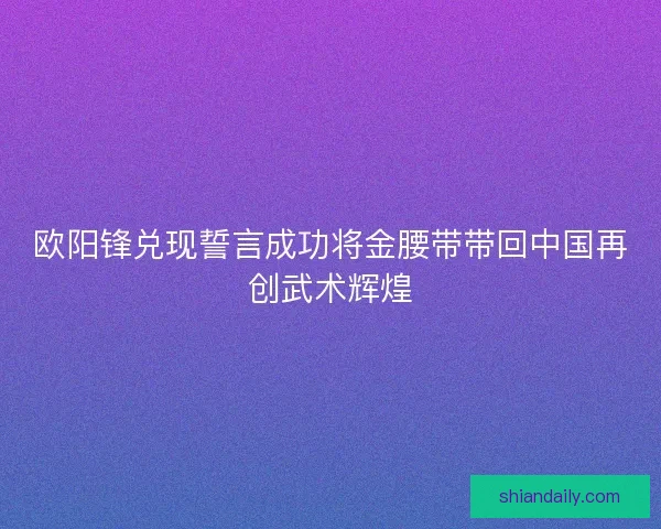欧阳锋兑现誓言成功将金腰带带回中国再创武术辉煌