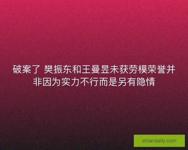 破案了 樊振东和王曼昱未获劳模荣誉并非因为实力不行而是另有隐情 破案了 樊振东和王曼昱未获劳模荣誉并非因为实力不行而是另有隐情